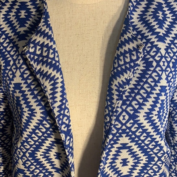 J. McLaughlin Blue White Fringe Trim Blazer - Picture 4 of 6